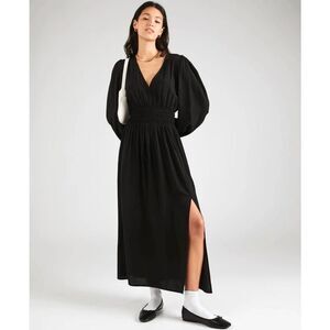 GAP Black Smocked Waist Lightweight Long Sleeve Midi Dress Large NWT